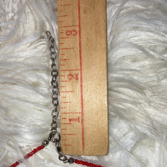 NECKLACE, 34” w/ extender 3”, red, cream & brown beads, lobster close $9 - Picture 3 of 3